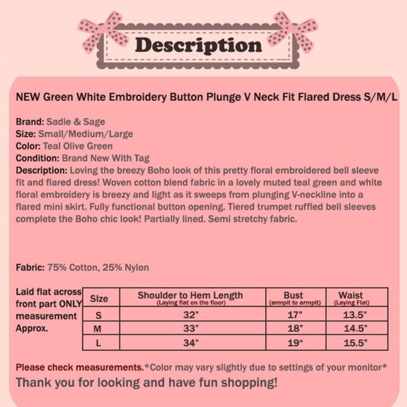 Floral Embroidery V Neck Bell Sleeves Boho Dress - Picture 8 of 8